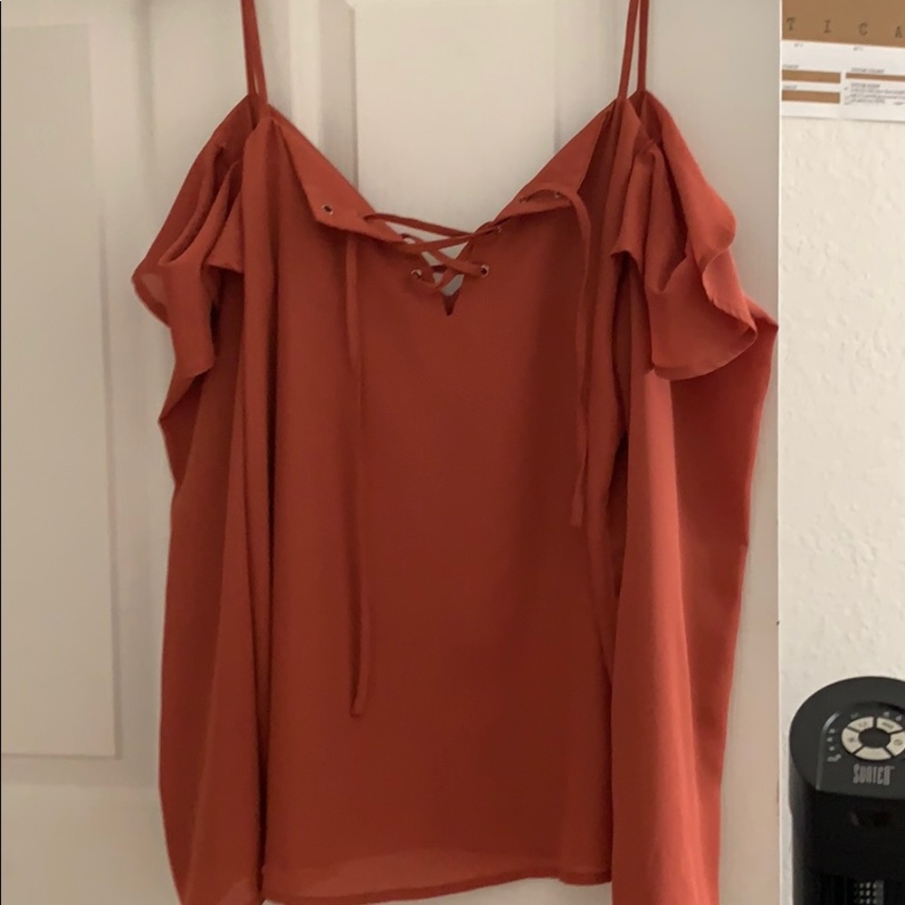 Off the shoulder burnt orange long sleeve blouse!